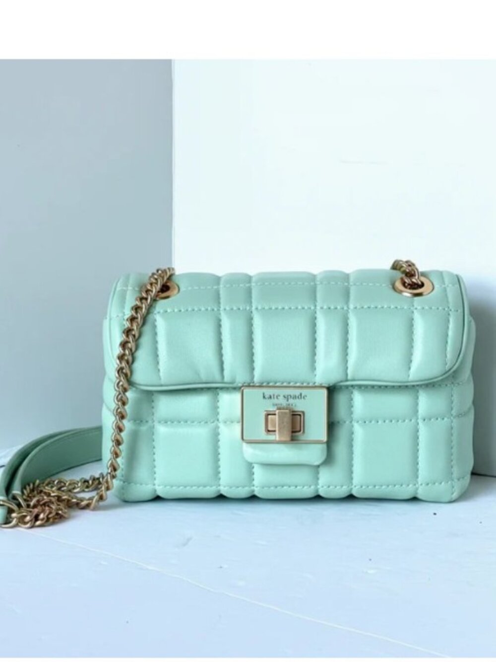 Kate Spade Evelyn Small Quilted Leather Chain Shoulder Bag Pistachio Green